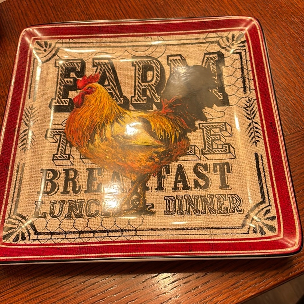 Certified International Geoffrey Allen Large Rooster Square Dinner Plate…
